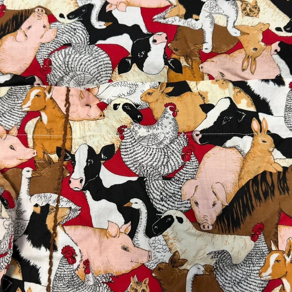 Handmade‎ Farm Animal Print Apron Multicolor with Brown Thread